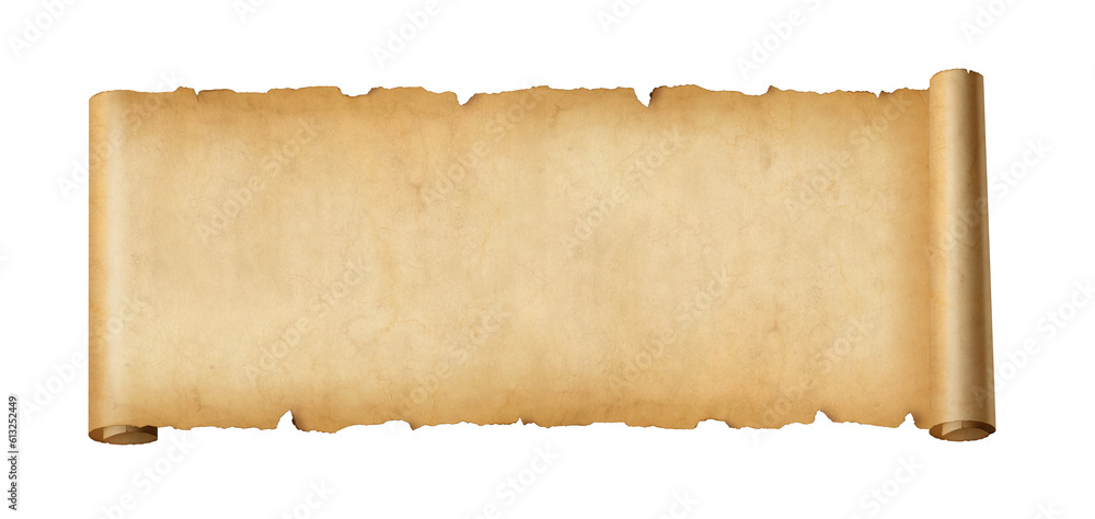 Old paper horizontal banner. Parchment scroll isolated on white - obrazy, fototapety, plakaty 