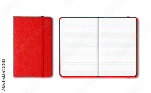 Red closed and open lined notebooks isolated on transparent background