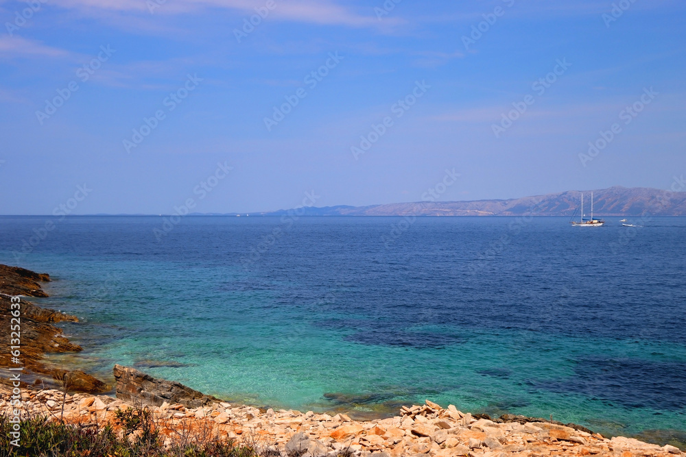 Beautiful wild beach on island Korcula, Croatia. Sunny summer day. Beautiful wild beach on island Korcula, Croatia. Sunny summer day.