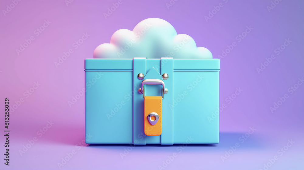 Abstract metaphor with cloud and modern folder file. Surreal optical illusion, data security, Generative AI. Abstract metaphor with cloud and modern folder file. Surreal optical illusion, data security, Generative AI.