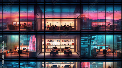 Business office windows at night Corporate building London City England. Generative ai