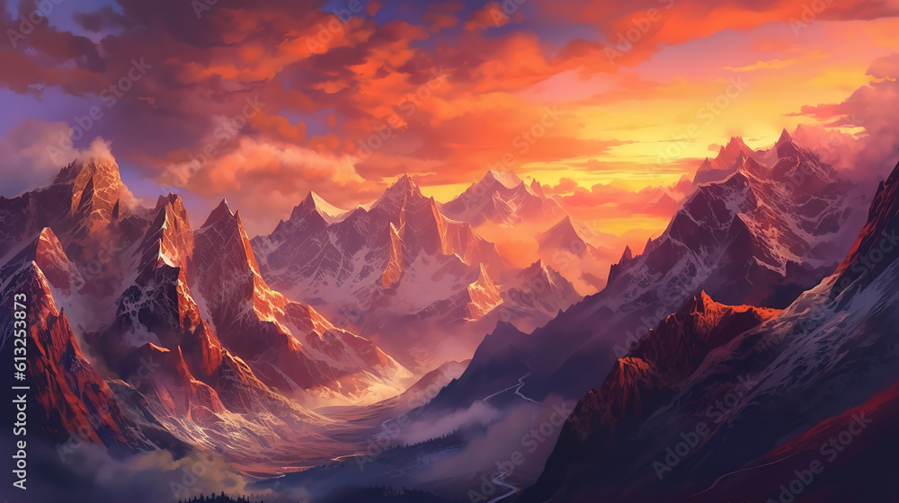 Obraz premium Winter Mountains with Aurora Sky, Blue Sky Banner. Generative ai