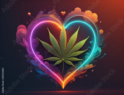 Illustration of a cannabis leaf with various visual effects created using an AI generator  photo