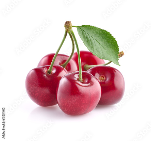 Cherries in closeup with leaf