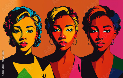 Beautiful african american woman in pop art style. Generative ai