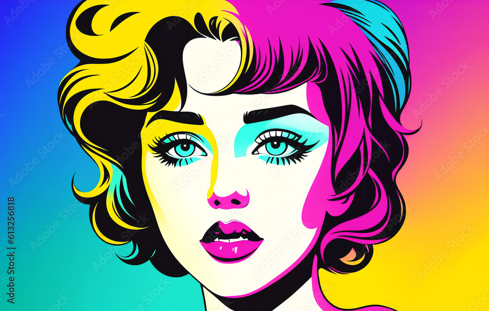 Beautiful young woman in pop art style. Generative AI. Beautiful young woman in pop art style. Generative AI.