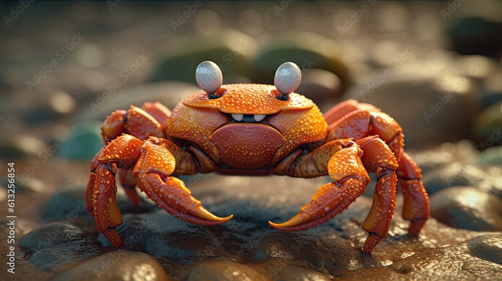 3d crab illustration on the beach