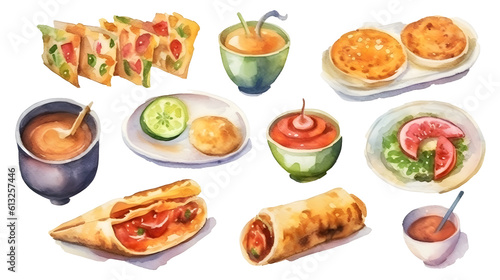 Watercolor food set illustration transparent background generative ai