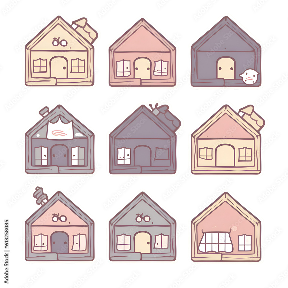 Set of cute houses. Vector illustration in doodle style.