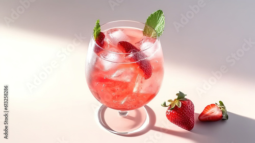 Strawberry alcoholic cocktail on white background with shadows. Generative ai