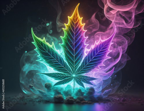 Illustrations of Weed with various effects created using an AI generator photo