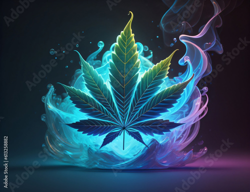 Illustrations of Weed with various effects created using an AI generator photo