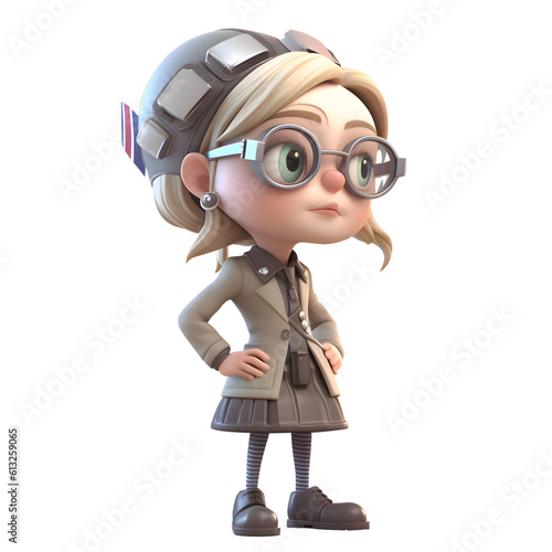3D illustration of a cute cartoon girl with glasses and a pilot hat © Muhammad