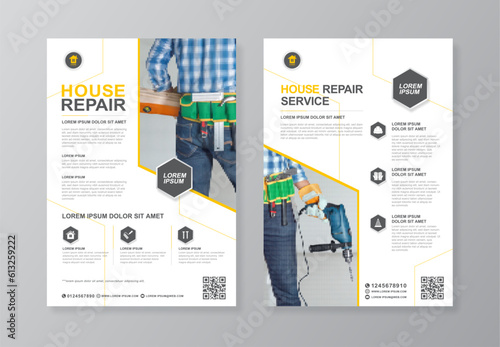 Construction tools cover and back page a4 flyer design template for print