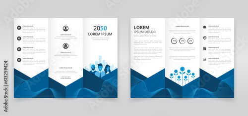 Modern and professional trifold brochure template with business people artwork, trifold flyer layout, pamphlet, leaflet