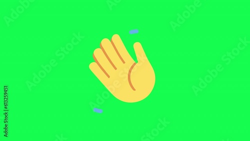 Waving hand emoji animation on transparent background alpha channel and green screen chroma key. A sign of greeting or goodbye.