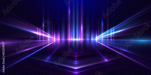 Abstract streaks of light on dark background. Dynamic light trails. Futuristic template for banner, presentations, flyers, posters. Vector EPS10.