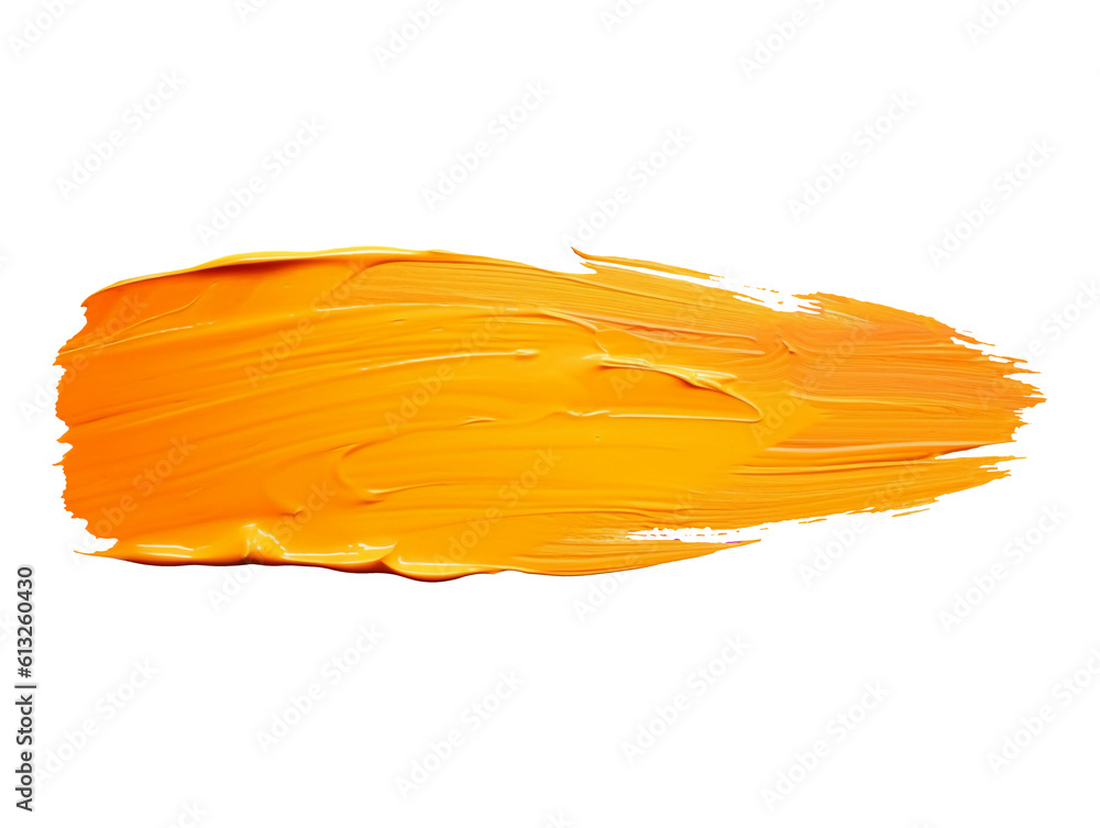 Orange yellow brush stroke isolated on transparent or white background, png