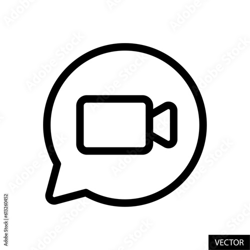 Video chat, video call, video comment, video message vector icon in line style design for website, app, ui, isolated on white background. Editable stroke. Vector illustration.