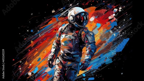 Drawing depicting an astronaut adrift in the vastness of space, surrounded by an endless expanse of stars and cosmic wonders
