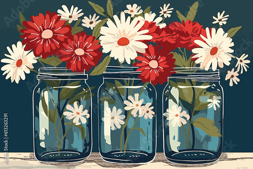 bouquet of flowers in vase watercolor hand-painted flower vector art painting illustration