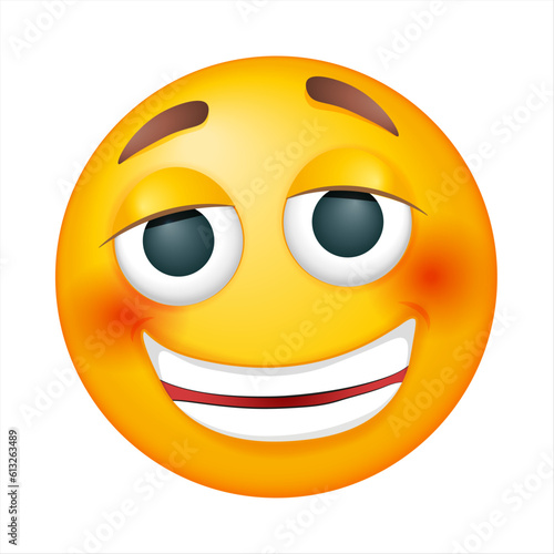 Cheerful vector emoji on white background. Vector smiling emoji. Smiling yellow face. Happy. Cute emoticon. 