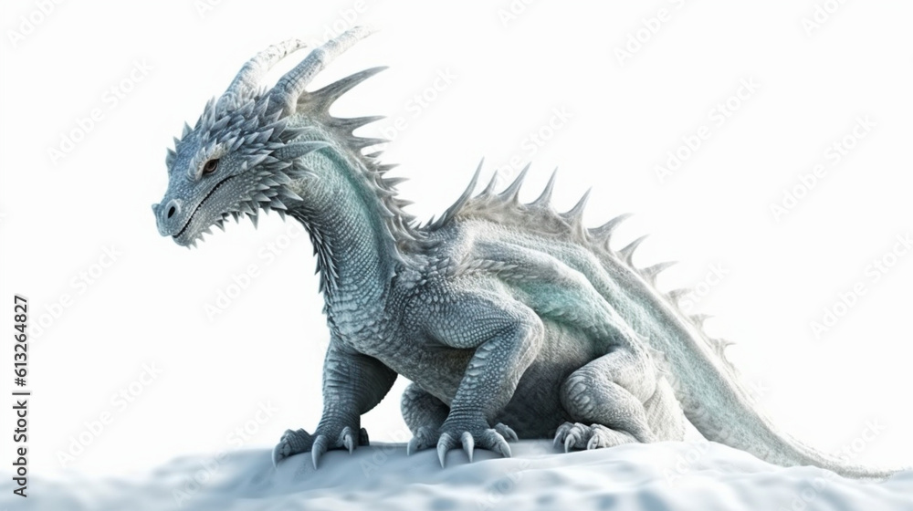 White background with a solitary dragon. Generative AI White background with a solitary dragon. Generative AI