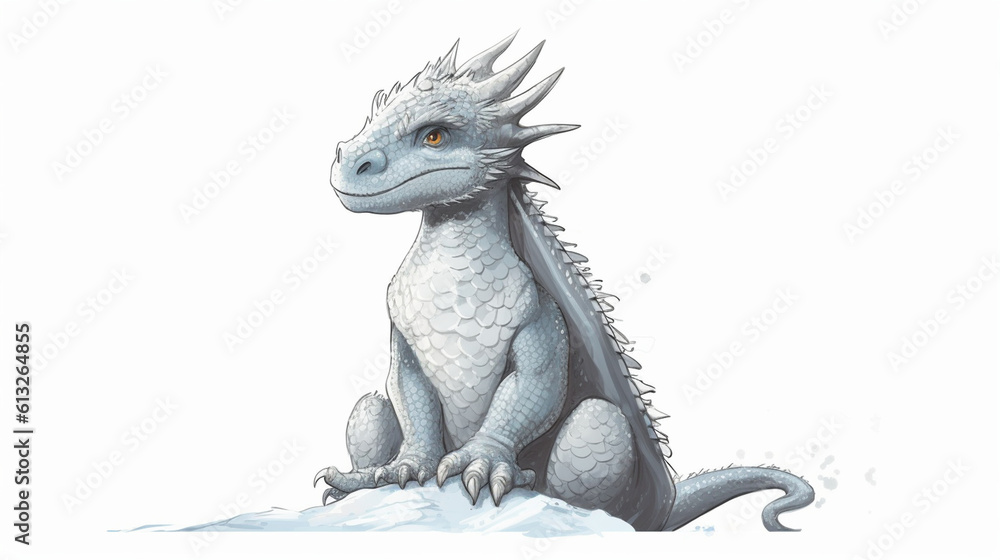 Naklejka premium White background with a solitary dragon. Generative AI