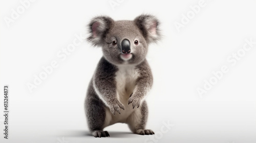 Adorable koala standing alone against a white backdrop. Generative AI