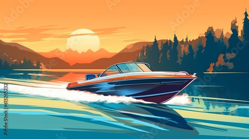 Speeding motorized vessel on the lake or rive Generative AI