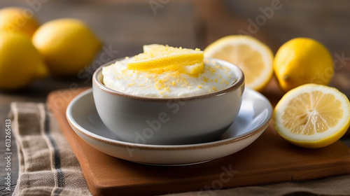 Lemon cheesecake served in a bowl Generative AI