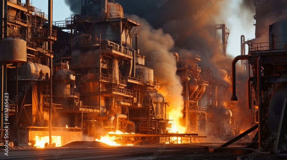 A steel factory containing liquefied metal. Generative AI