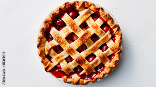 Traditional cherry pie set against a white backdrop. Generative AI