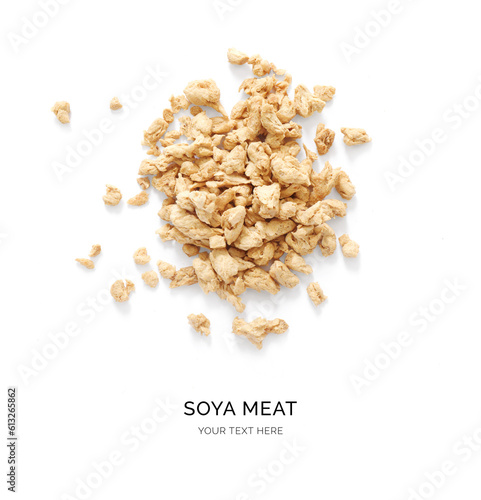 Creative layout made of Soya meat on the white background. Flat lay. Food concept. photo
