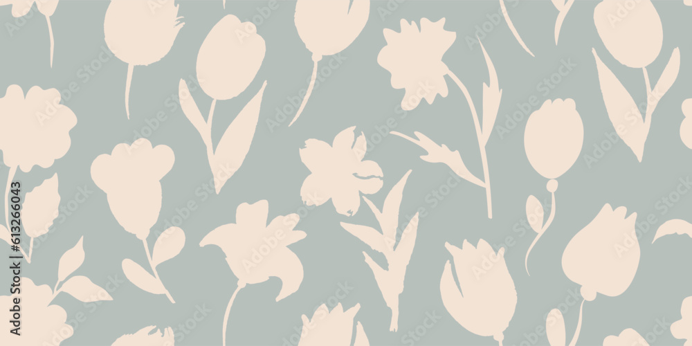 Fototapeta premium Seamless pattern with hand-drawn flowers.Floral background in pastel colors for the design of clothing, textiles, promotional materials, covers and more.Vector illustration