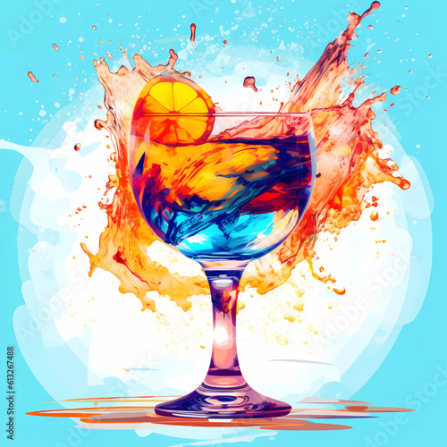 Summer Beach Cocktail Splash Illustration Generative AI