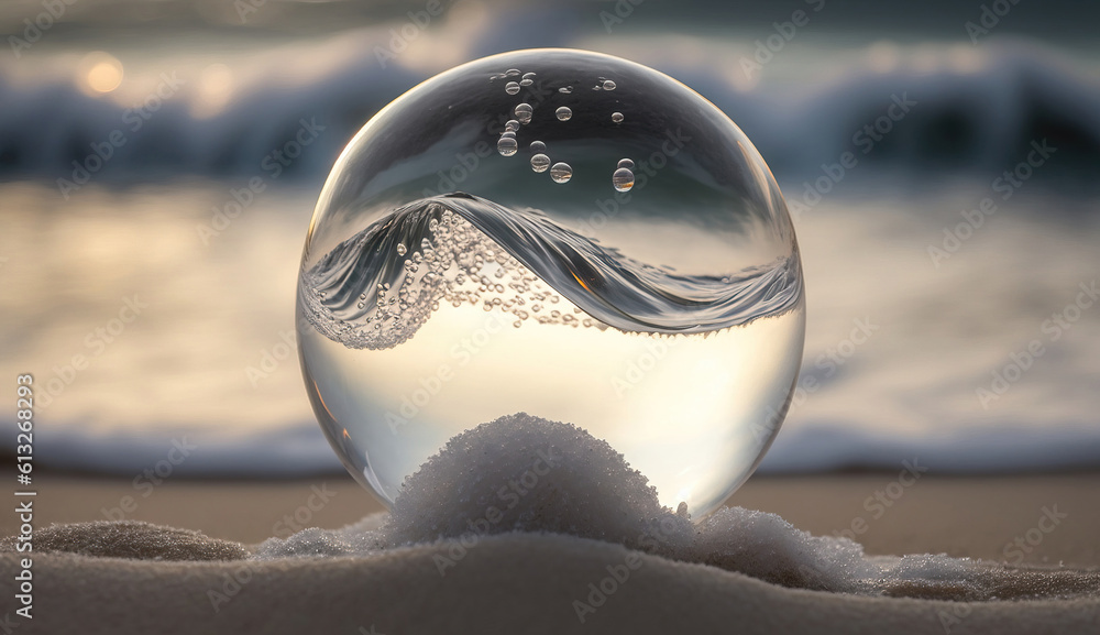 Obraz premium transparent crystal ball on the beach. generative AI 
