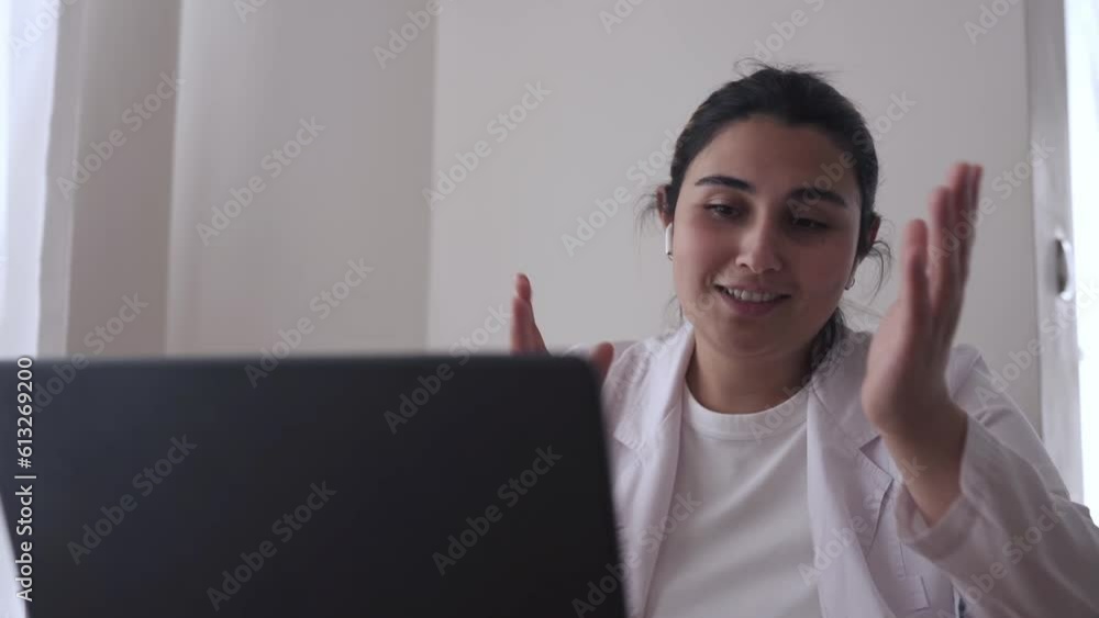 Expert Caucasian Female Doctor Empowers Patients Through Online Consultation for Optimal Health and Wellness. High quality FullHD footage Expert Caucasian Female Doctor Empowers Patients Through Online Consultation for Optimal Health and Wellness. High quality FullHD footage