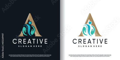 chiropractic logo design vector with initial A  concept premium vector
