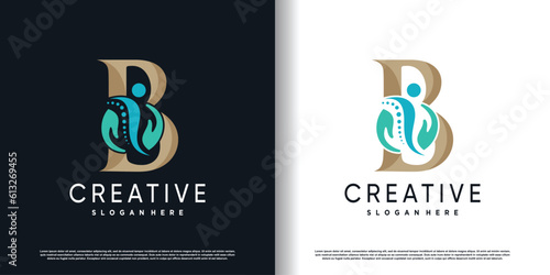 chiropractic logo design vector with initial B concept premium vector