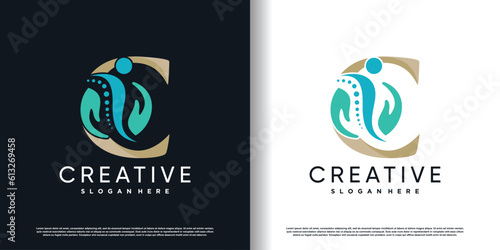 chiropractic logo design vector with initial C concept premium vector