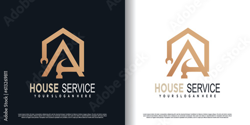House service logo with creative unique element concept premium vector