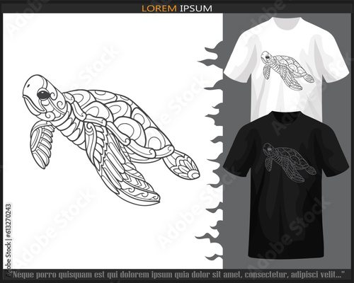 sea turtle mandala arts isolated on black and white t-shirt.