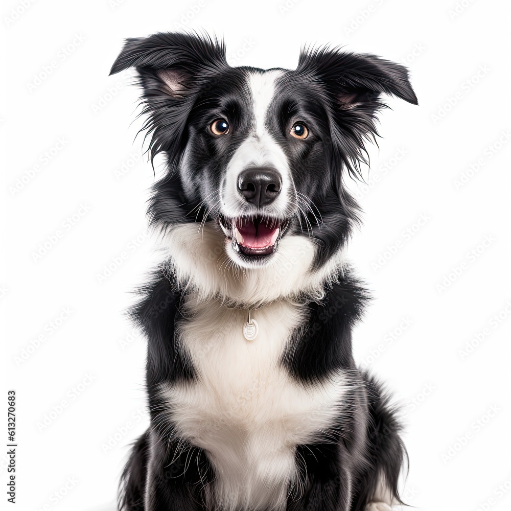Cute Black Border Collie Puppy Isolated on White Background. Generative AI