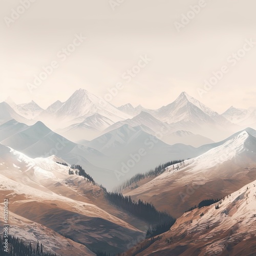 A Stunning Panoramic View of a Snowy Landscape  Nature At Its Most Beautiful. Generative AI