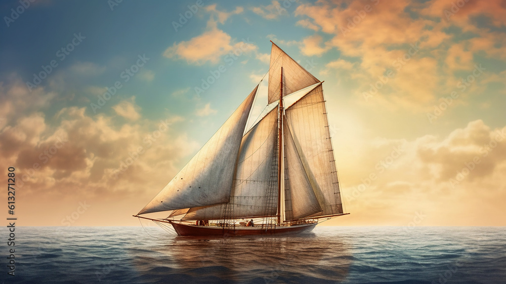 Sailing boat on the high seas.