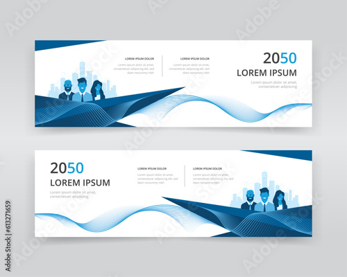 Modern and professional web banner template with business people artwork for digital marketing or advertising purposes