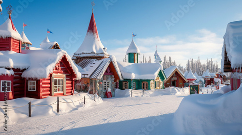 View of a Christmas village covered in snow, North pole, Santa's Village, AI-Generated image, KI, Poster, Postcard photo