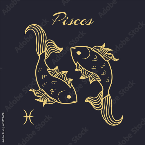 Pisces zodiac sign. Symbol and icon of astrology horoscope. Vector illustrations