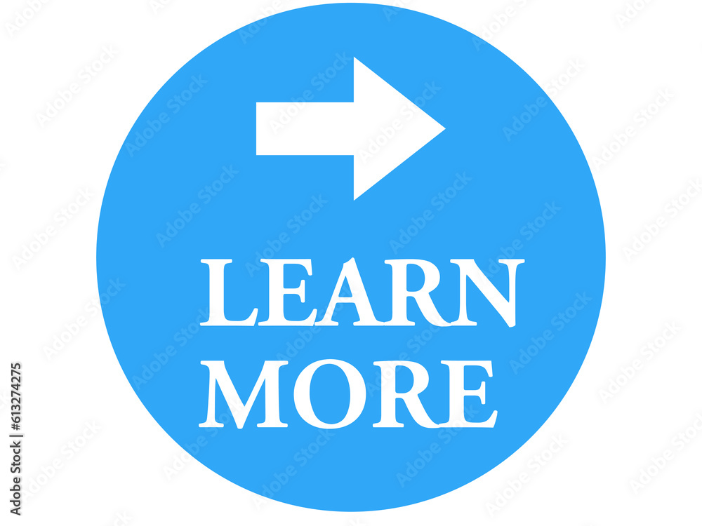 Learn more text in a blue circle with arrow. Illustration Learn more text in a blue circle with arrow. Illustration